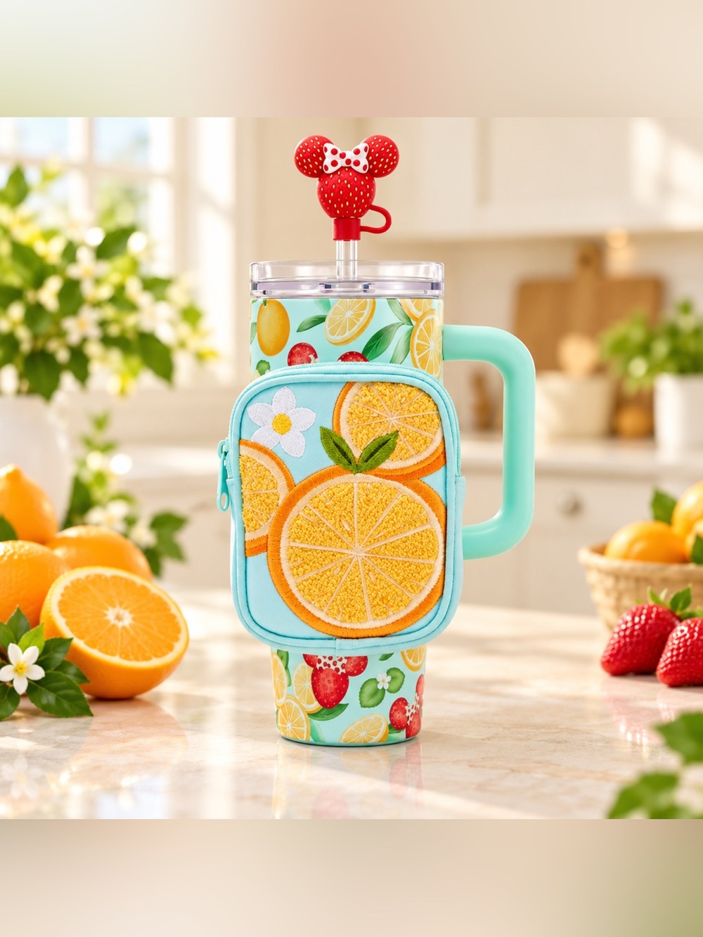Mickey & Minnie Mouse Icon Strawberry & Orange Stainless Steel Tumbler W/ Case